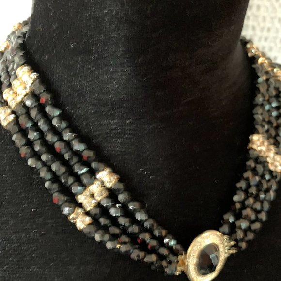 HOBE Black Glass, Pearl, Rhinestone Necklace Set - Picture 3 of 12